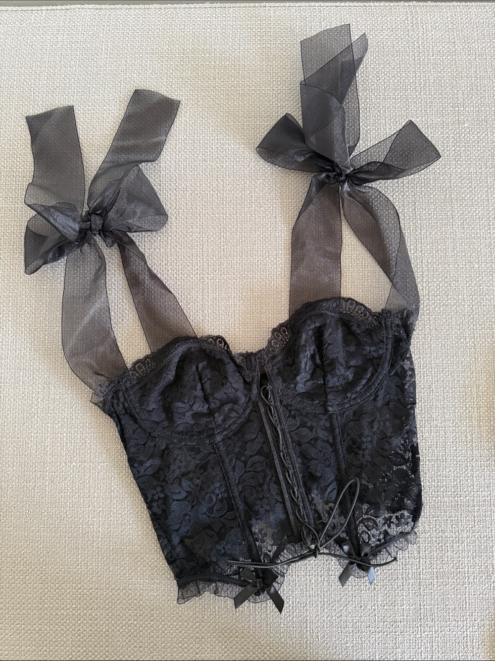 Black Lace Tie-Shoulder Bustier Top